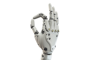 Isolated robotic hand showing Ok on the white background