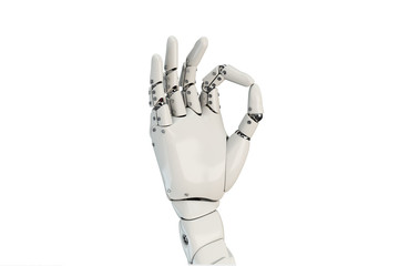 Isolated robotic hand showing Ok on the white background
