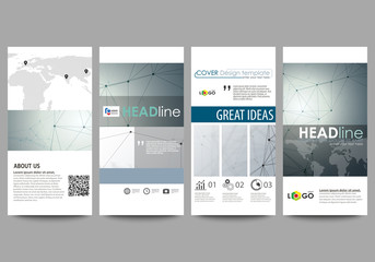 Flyers set, modern banners. Business templates. Cover design template, vector layouts. Genetic and chemical compounds. Atom, DNA and neurons. Medicine, chemistry, science concept. Geometric background