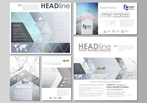 Social media posts set. Business templates. Abstract design template, vector layouts in popular formats. Compounds lines and dots. Big data visualization in minimal style. Graphic background.