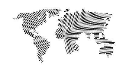 Black color world map isolated on white. Abstract dotted flat template with dots for web design, brochure, flyer, report