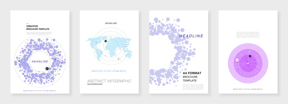 Minimal brochure templates. Infographic elements on white background. Technology sci-fi concept, abstract vector design. Templates for flyer, leaflet, brochure, report, presentation, advertising