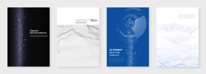 Minimal brochure templates. Big data visualization with lines and dots. Technology sci-fi concept, abstract vector design. Templates for flyer, leaflet, brochure, report, presentation, advertising