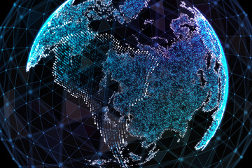 3d illustration of detailed virtual planet Earth. Technological digital globe world