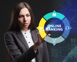 The concept of business, technology, the Internet and the network. A young entrepreneur working on a virtual screen of the future and sees the inscription: Online banking