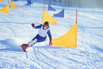Snowboard racing slalom, winter sports