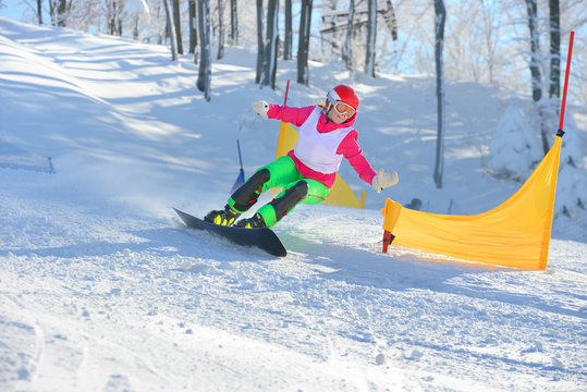 Snowboard racing slalom, winter sports