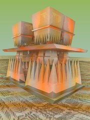 Computer generated 3D fractal. Abstract architectural structure on abstract light green background.