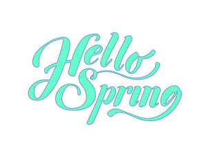Hello Spring. Hand drawn calligraphy and brush pen lettering. design for holiday greeting card and invitation of seasonal spring holiday. black on white