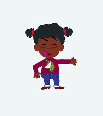 Black girl showing something in an optimistic and positive attitude.