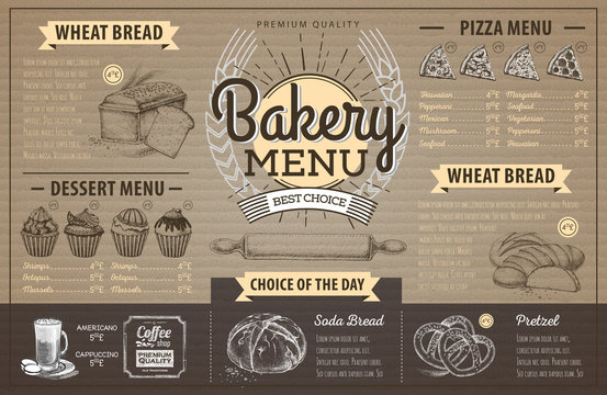 Vintage cardboard bakery menu design. Restaurant menu