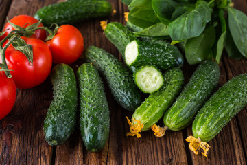 cucumbers and tomatoes, rural still life
