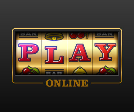Play Online, slot machine games banner, gambling casino games, slot machine illustration with text Play Online