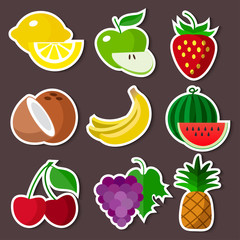 Colourful stickers fruit set on brown background  - 194446510