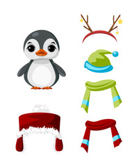 Cute paper doll with winter outfits. Nice penguin.