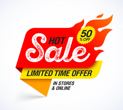 Hot Sale banner. Limited time special offer, big sale, discount up to 50% off