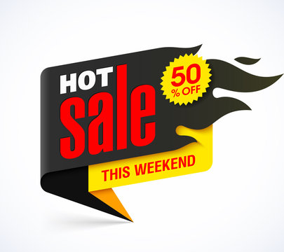Hot Sale banner design template, this weekend special offer, big sale, discount up to 50% off