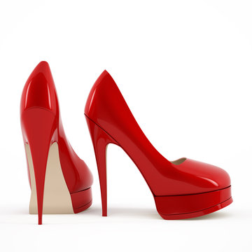 Womens red high-heeled shoes image 3D high quality rendering.
