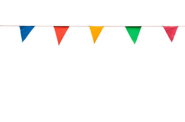 colorful triangle flags on white background for decoration of party