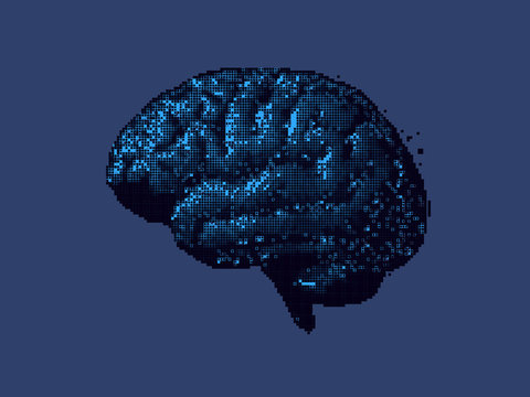 Brain illustration in digital computer style