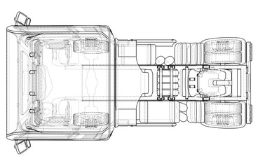 Top view Cargo Truck isolated on white background. Eurotrucks delivering vehicle layout for corporate brand identity design. Tracing illustration of 3d. EPS 10 vector format.