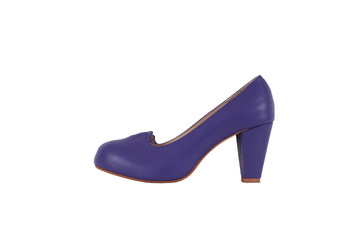Side view of fashion purple high heel women shoes isolated on white background.