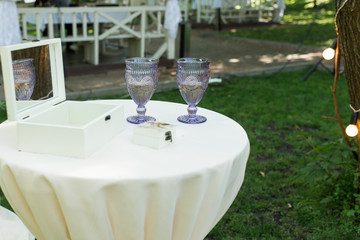 Wine glasses. Two lilac royal vintage wine glasses. Wedding details