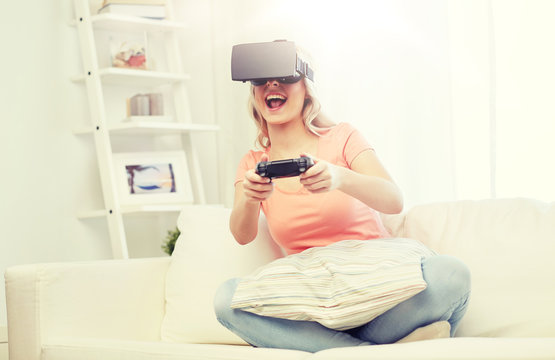 woman in virtual reality headset with controller