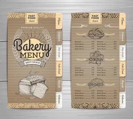 Vintage bakery menu design on cardboard background. Restaurant menu. Document template