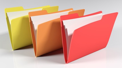 Three folders with documents - 3D rendering