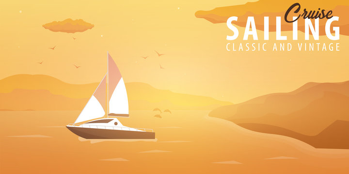 Yacht club and sailing sport banner. Sea travel. Vector illustration