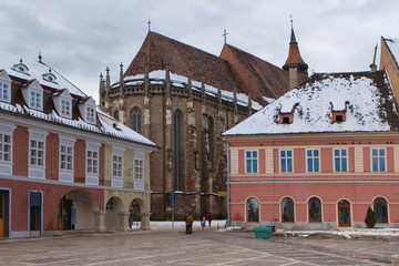 View of the Black church during winter, Brasov, Romania