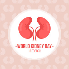 World kidney day card, vector illustration with cute cartoon couple of kidneys.
