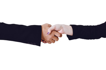 close up shaking hands of Business man and business woman for business deal complete. leadership concept. Success concept. teamwork shake hands partnership concept.