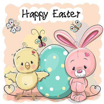 Cute cartoon  Rabbit and Chicken with egg