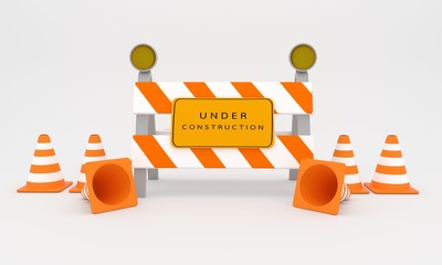 Under construction, Web service 3D rendering, The badge indicates a shutdown, repairs, site, program, or task that is not available for the concept of repair, shutdown, update, not available