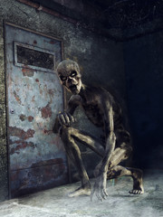 Zombie w mrocznej piwnicy