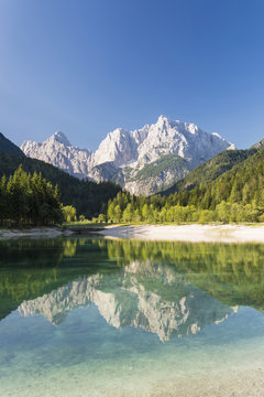Lake Jasna and mountains, Kranjska Gora, Gorenjska, Slovenia
