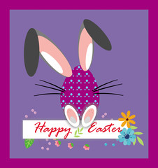 happy easter, funny eggs clipart card on the purple background