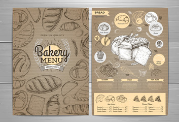 Vintage bakery menu design on cardboard background. Restaurant menu