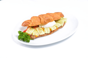 Restaurant cuisine, sandwich with cheese and vegetables