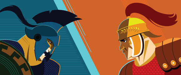 Warrior versus warrior. Opposition of Roman soldiers to each other