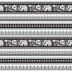 Seamless black and white pattern with included pattern brushes. Ethic Southeast Asia style. 	