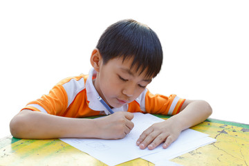 Naklejka premium Boy drawing closeup detail isolated art