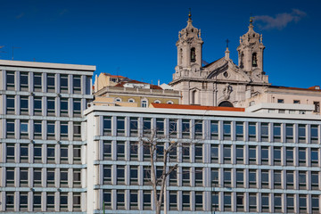 LISBON, PORTUGAL - combining modern and ancient building