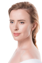 Obraz premium Portrait of female with clean skin isolated on white