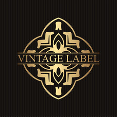 Vintage ornamental retro golden label. Template for design. Vector illustration