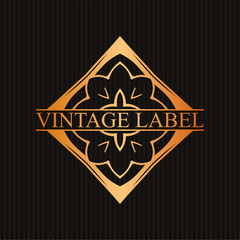 Vintage ornamental retro golden label. Template for design. Vector illustration