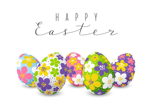 Easter card with color floral decorated eggs