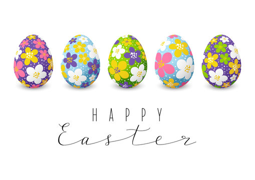 Easter card with color floral decorated eggs